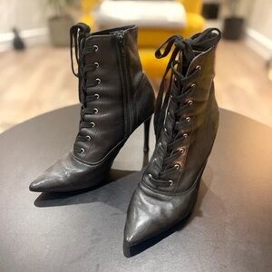 Elegant Black Lace-Up Heeled Boots